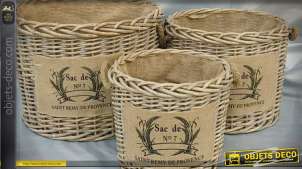 Serie de tres cestas redondas de mimbre y juniper Ø 53 cm