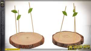 Juego de 2 bandejas de aperitivo de madera con picos en forma de pequeños troncos de árbol