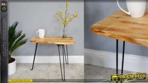 Mesa auxiliar estilo rústico de madera y metal con patas plegables