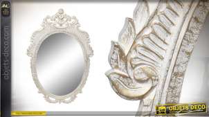 Espejo grande ovalado de estilo barroco, en madera tallada con acabado blanco antiguo 120cm