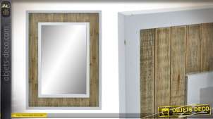 Espejo de madera, madera blanca y natural de estilo moderno, doble marco 80cm