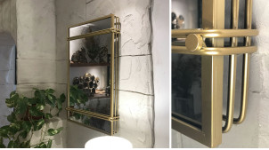 Espejo de metal de estilo moderno geométrico, acabado dorado efecto cepillado, 81cm