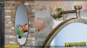Espejo grande ovalado, de pared, estructura metálica y acabado oro viejo 107cm