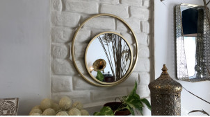 Espejo redondo de metal, elegante marco de estilo moderno, acabado dorado cepillado 48 cm