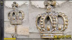 Gancho de pared en forma de corona, fabricado en metal con acabado dorado antiguo, 19cm
