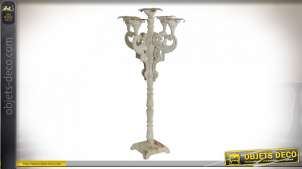 Candelero grande de metal con 4 brazos, acabado crema envejecido con efecto oxidado, estilo barroco clásico, 71cm