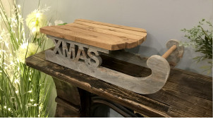 Decoración navideña de madera, representación de un trineo en acabado gris viejo y madera natural, 46cm