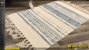 Alfombra de algodón y poliéster, azul cielo y blanquecino, alfombra Kilim espíritu 60 x 90