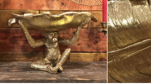 Estatuilla de un mono en resina con acabado dorado brillante con gran hoja hueca en la cabeza espíritu de bolsillo vacío, 38cm