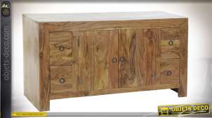 Mueble auxiliar en madera maciza de acacia, ricamente veteado y texturizado con un acabado natural, 2 puertas y 4 cajones, 110cm