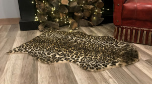 Alfombra de pelo sintético con motivo de leopardo, poliéster suave con pelo largo, 90cm