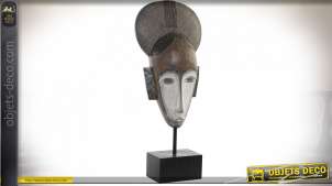 Decoración de mesa estilo trofeo africano, máscara de resina y base de metal negro, estilo étnico, 60cm