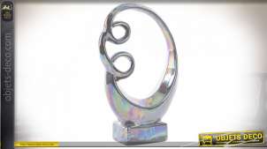 Estatuilla de forma abstracta, acabado efecto metal iridiscente, espíritu de diseño, 25cm