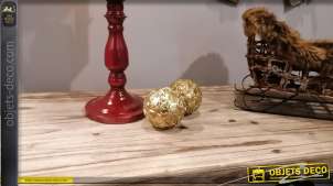 Dúo de esferas de resina decorativas, motivos florales, acabado oro viejo, Ø9cm