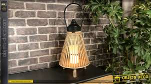Farol de madera y bambú con vela LED