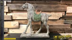 Representación de un caballo en resina de imitación de madera tallada, decoración de mesa estilo vintage, 54cm