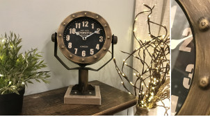 Reloj de mesa de metal de estilo antiguo proyector de barco, acabado en oro antiguo y toques de cobre