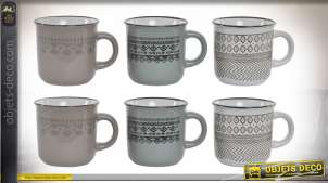 Juego de 6 tazas de café de gres, motivos estilo Inca Sudamericano, 90ml