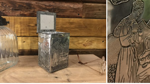 Caja de infusión de metal acabado aluminio, motivos de la tierra del sol naciente