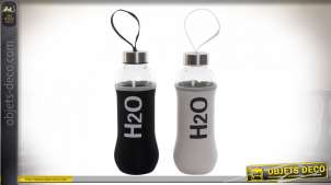 Serie de 2 botellas de vidrio, blanco y negro con asa de transporte, 400ml