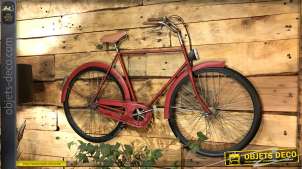 Bicicleta metálica antigua de pared, acabado rojo cereza estilo vintage 102cm de largo