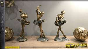 Serie de tres bailarinas de resina, acabados brillantes y envejecidos, estilo bailarina de ópera, 21cm