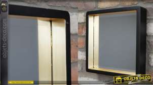 Espejo de madera de estilo Art Déco, acabado negro mate y dorado, marco de efecto profundo, 33 cm