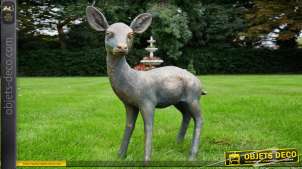 Estatuilla de un cervatillo salvaje llamado Bambi, acabado en bronce antiguo con reflejos dorados y cobrizos, 62cm