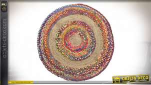 Alfombra redonda de yute y algodón, estilo alegre y colorido, Ø90cm