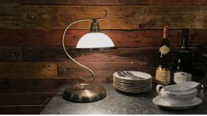 Lámpara de salón o escritorio vintage acabado bronce dorado y crema 40 cm