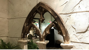 Espejo de madera efecto envejecido con forma de ventana antigua, forma ojival, 75cm