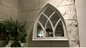 Espejo arco gótico pátina blanca antiguo, 62cm