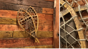 Reproducción de un par de raquetas de nieve antiguas de madera y cuerda, estilo rústico, modelo mediano, 55cm