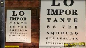Placa metálica de pared con espíritu de prueba de agudeza visual, versión en español con letras negras sobre fondo blanco, 33cm