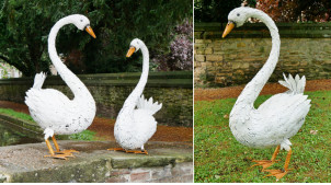 Gran cisne de jardín en metal con acabado blanco, ornamentación de encantadores parques y jardines, 116cm