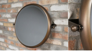 Espejo basculante redondo para baño, acabado marrón avellana con reflejos cobre, espejo biselado, Ø53cm