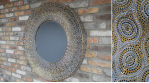Espejo de pared redondo grande en metal acabado oro viejo, espíritu moucharabieh, ambiente oriental, vidrio biselado, Ø93cm