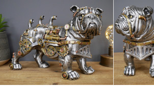 Bulldog en resina, colección Steampunk, inusual decoración de mesa con efecto de engranajes metálicos, 30cm