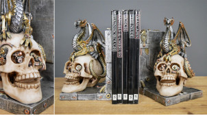 Par de sujetalibros de estilo gótico-steampunk con representaciones de cráneos humanos y dragones, 20cm