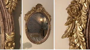 Espejo de pared grande de estilo barroco con concha, acabado dorado antiguo, ambiente de dormitorio de princesa, 93cm