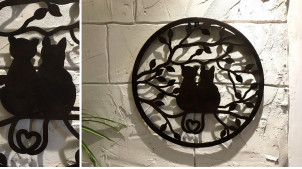 Gatitos, decoración de pared de metal con 2 gatos en una rama, Ø50cm
