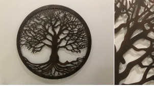 Limonero, gran decoración Árbol de la Vida en forma de disco redondo, en metal acabado negro antracita, colección DMJ, Ø60cm