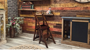 Silla tipo escalera de madera de caoba con acabado teñido de nogal, elegante estilo country, 90 cm