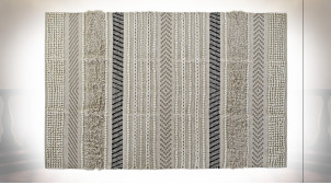 Alfombra rectangular estilo boho de algodón en gris y blanco crema, 230 cm