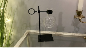 Jarrón con forma de globo de metal, espíritu accesorio de farmacia, estructura de metal negro carbón, 22cm