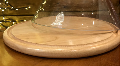 Campana de vidrio y madera con acabado transparente, en forma de cono, 28cm