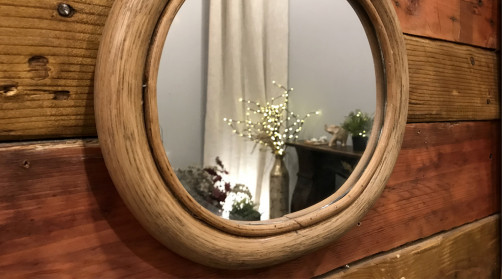 Espejo retro de ratán de estilo antiguo con forma de manzana estilizada, decoración de los años 90, 31cm