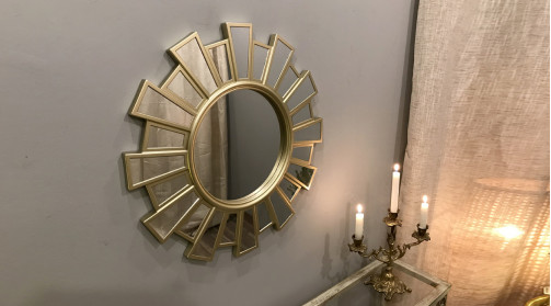Espejo redondo con diseño multifacético acabado dorado transparente Ø 58 cm