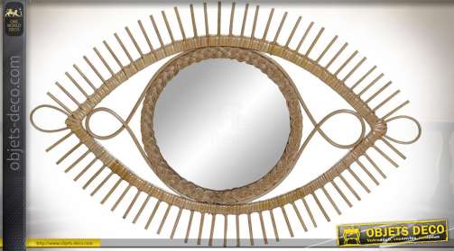 Espejo de pared de ratán claro ojo estilizado 71 cm