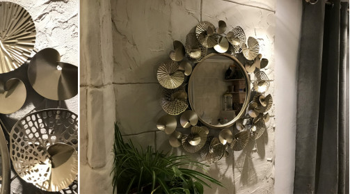 Espejo de pared redondo enmarcado de metal efecto nenúfar Ø 72 cm